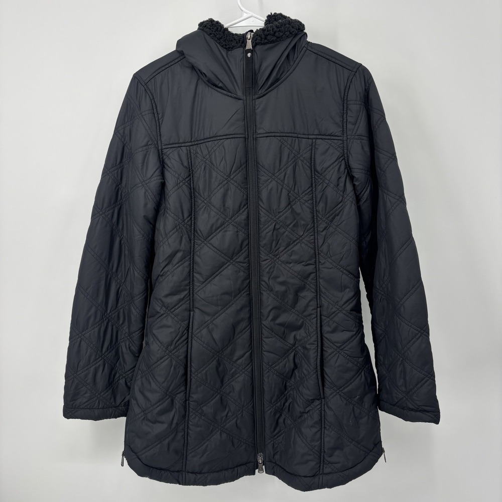 prAna Esla Hooded Coat Jacket Black Women Small Water Resistant Recycled Fabric - Picture 1 of 10